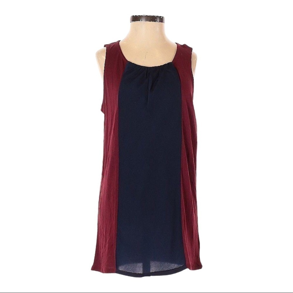 🌺 Merona Colorblock Sleeveless Longline Tank Top Burgundy Navy XS NWT